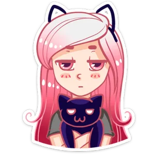 😒 cat, anime, cute, girl, sticker, pink hair telegram sticker