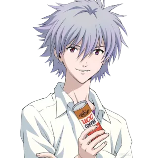 🙂 Kaworu Nagisa Neon Genesis Evangelion UCC COFFEE anime, kaworu, evangelion, ucc coffee, drink, beverage telegram sticker