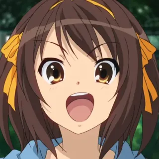 😄 Haruhi Suzumiya The Melancholy of Haruhi Suzumiya Аниме, Харухи Судзумия, Девушка, Персонаж, Счастливый, Улыбка telegram sticker