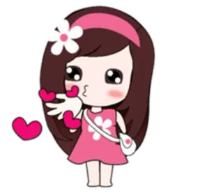 😘 卡通, 女孩, 爱心, 爱, 可爱, 卡哇伊, 粉色 whatsapp sticker