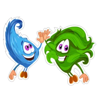 👋 Desenho animado, Personagens, Amigável, Toca aqui, Azul, Verde telegram sticker