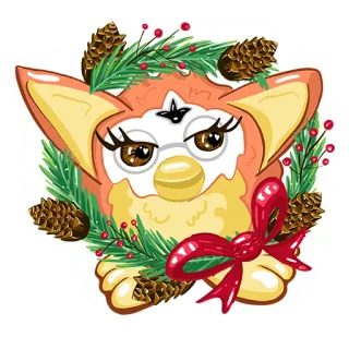 🌲 Furby Furby, Christmas, holiday, cute, toy, wreath, retro telegram sticker