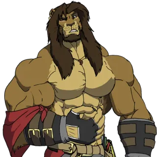 😩 anthropomorphic, furry, lion, muscle, cartoon, character, animal whatsapp sticker
