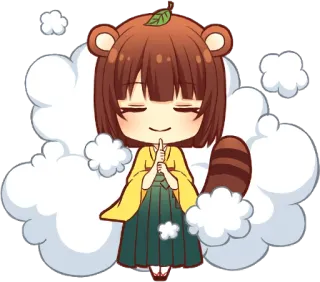 😌 Chibi, Anime, Fofo, Tanuki, Nuvem, Kawaii telegram sticker