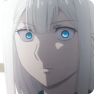 👺 animé, fille, cheveux blancs, yeux bleus, choquée, expression telegram sticker
