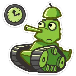 😐 tank, kartun, hijau, kendaraan militer, jam whatsapp sticker