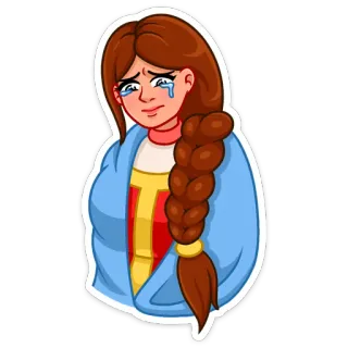 😢 piangere, donna, triste, treccia, lacrime, arrabbiata, cartone animato whatsapp sticker