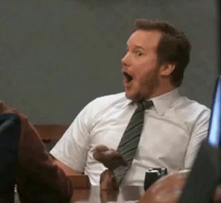 😯 Andy Dwyer Parks and Recreation chocado, surpreso, reação, Chris Pratt, Parks and Rec, série TV, engraçado, meme telegram sticker