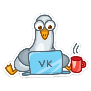 ☕ VK pato, computador, café, pássaro, desenho animado whatsapp sticker