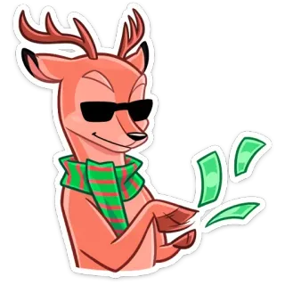 😎 鹿, お金, 金持ち, 眼鏡, ステッカー, 漫画, マフラー, 動物 telegram sticker