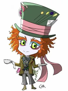 😏 Mad Hatter Alice in Wonderland 70/6 Chapeleiro Maluco, Alice no País das Maravilhas, Personagem, Chapéu, Chá, Chibi telegram sticker