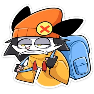 🙁 Cartoon, Sticker, Personage, Grappig, Leuk, Kat, Rugzak telegram sticker
