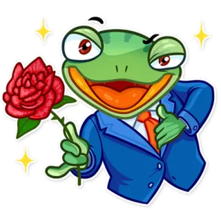 🌹 กบ, ดอกไม้, สูท, การ์ตูน, สัตว์, โรแมนติก telegram sticker
