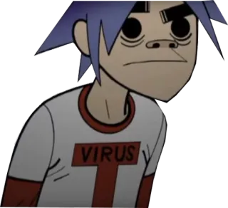 😐 2-D Gorillaz VIRUS desenho animado, Gorillaz, música, vírus, 2-D, banda, personagem telegram sticker