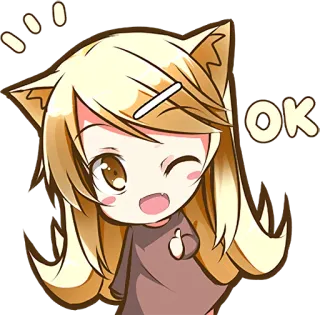 👍 OK 动漫, 猫娘, 好的, 卡哇伊, 可爱, 赞 whatsapp sticker