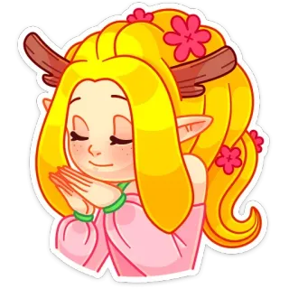 ☺️ Cartone animato, Anime, Elfo, Fiore, Fantasy, Corna, Carino, Ragazza telegram sticker