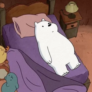 🍂 Ice Bear We Bare Bears Ледяной медведь, Мы обычные медведи, мультфильм, медведь, сонный, кровать whatsapp sticker