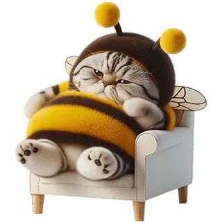 🙄 แมว, ผึ้ง, สัตว์, สัตว์เลี้ยง, น่ารัก, การ์ตูน, สติกเกอร์ whatsapp sticker