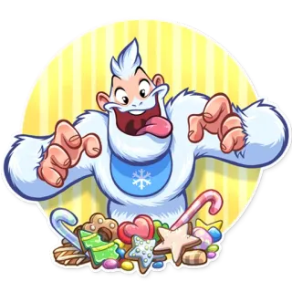 🤤 Yeti, Monster, Cartoon, Süßigkeiten, Süßes, Dessert, Winter, Schnee telegram sticker