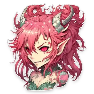 👩‍🦰 iblis, gadis, tanduk, tato, anime telegram sticker