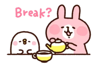 🍵 Break? break, tea, bunny, cute, kawaii, relax whatsapp sticker