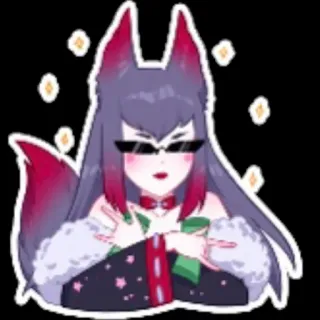 😎 Anime, Fille renard, Lunettes de soleil, Kawaii, Autocollant, Dessin animé, Mignon telegram sticker