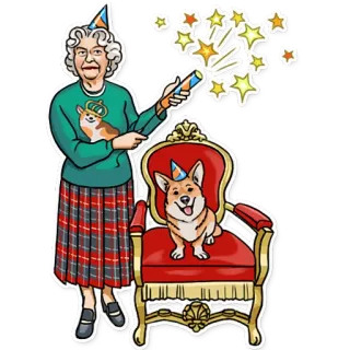 🎉 Queen Elizabeth II reina, isabel, corgi, perro, fiesta, celebración telegram sticker