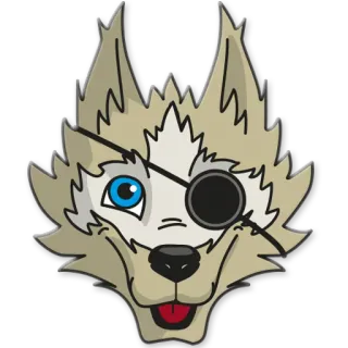 ⚓ Wolf, Augenklappe, Cartoon, Tier, Maskottchen, Flicken telegram sticker