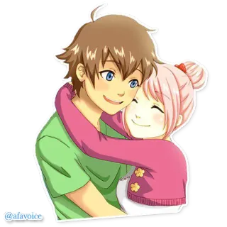 😍 @afavoice Anime, Para, Przytulanie, Kreskówka, Przyjaźń, Miłość, Słodkie telegram sticker