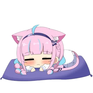 😴 anime, chibi, catgirl, kawaii, cute, sleeping, pink hair, relaxed telegram sticker