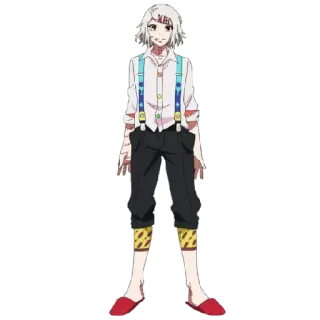 😎 Juuzou Suzuya Tokyo Ghoul Anime, Manga, Juuzou Suzuya, Tokyo Ghoul, Personaggio, Capelli Bianchi, Pantofole Rosse telegram sticker