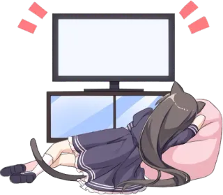 📺 Catgirl, Anime, Liegend, Entspannung, Fernseher telegram sticker