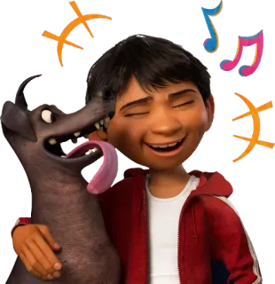 😆 Miguel Rivera Coco Coco, Miguel Rivera, perro, música, dibujos animados, Disney, Pixar telegram sticker