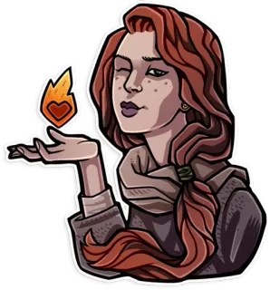 😘 femme, fille, cheveux roux, feu, cœur, clin d'œil, flamme, dessin animé telegram sticker