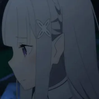 🤍 Emilia Re:Zero anime, ragazza, capelli bianchi, elfo, vista laterale, seria telegram sticker