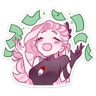 🤑 anime meisje, roze haar, geld, contant, feest, succes whatsapp sticker