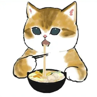 😀 gatto, mangiare, noodles, kawaii, carino, cibo telegram sticker