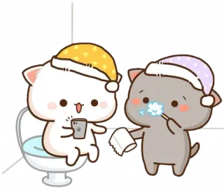 👫 猫, トイレ, パジャマ, 歯磨き, バスルーム, 夜, 漫画 whatsapp sticker