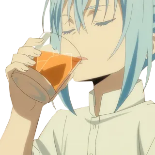 😌 anime, drinking, orange juice, character, glass telegram sticker