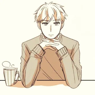 😐 Mann, Pullover, Kaffee, Tasse, sitzend, nachdenklich, Anime, Cartoon telegram sticker