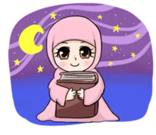 👩 muzułmanka, hidżab, książka, księżyc, gwiazdy, noc telegram sticker