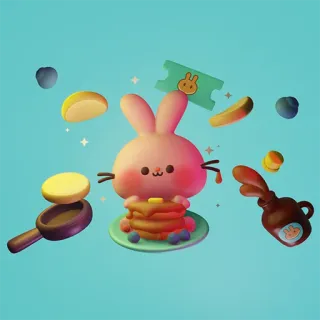 ✨ conejo, panqueques, comida, lindo, desayuno, dibujos animados, dulce, postre telegram sticker