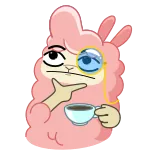 🧐 Lama, Monokel, Tee, Cartoon, Denken, Rosa, Tier telegram sticker