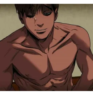 ❤️ 动漫, 男性, 躯干, 汗水, 悲伤 telegram sticker