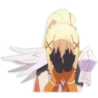 🙈 Darkness KonoSuba Anime, Darkness, KonoSuba, llorando, avergonzado/a, rubia, mujer whatsapp sticker