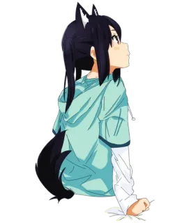😒 animé, fille, oreilles de loup, sweat à capuche, dessin animé, assise whatsapp sticker