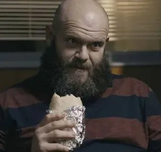 😐 homme, barbe, manger, burrito, nourriture, portrait telegram sticker