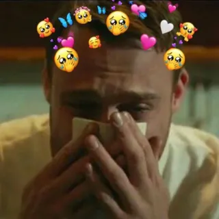 😭 เศร้า, ร้องไห้, อารมณ์, ผู้ชาย, หัวใจ, ผีเสื้อ telegram sticker