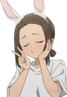 ✌ Anime, Ragazza, Orecchie da coniglio, Segno di pace, Cartone animato, Carino, Animazione whatsapp sticker