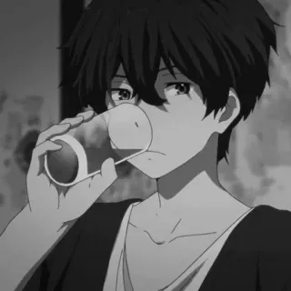 🕸 Anime, Menino, Bebendo, Preto e branco, Desenho animado telegram sticker